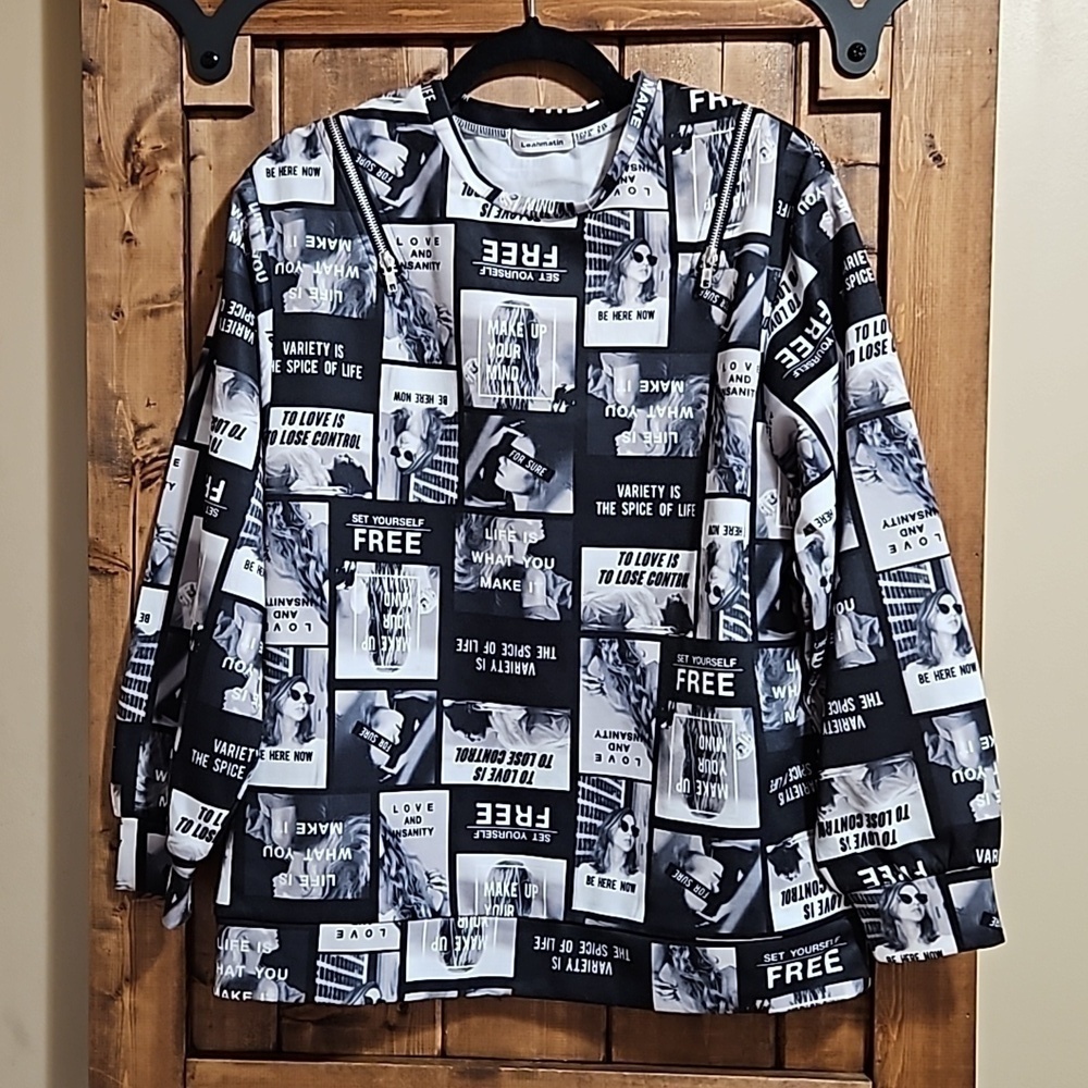 Leahmatin Japanese Graphic Zipper Pullover M